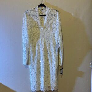 MARINA White Lace Long Sleeve Dress